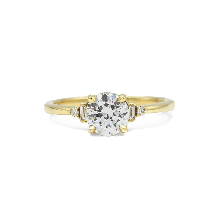 14ky .07ctw Low Profile Baguette & Round Accented Diamond Ring