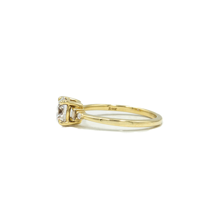 14ky .07ctw Low Profile Baguette & Round Accented Diamond Ring