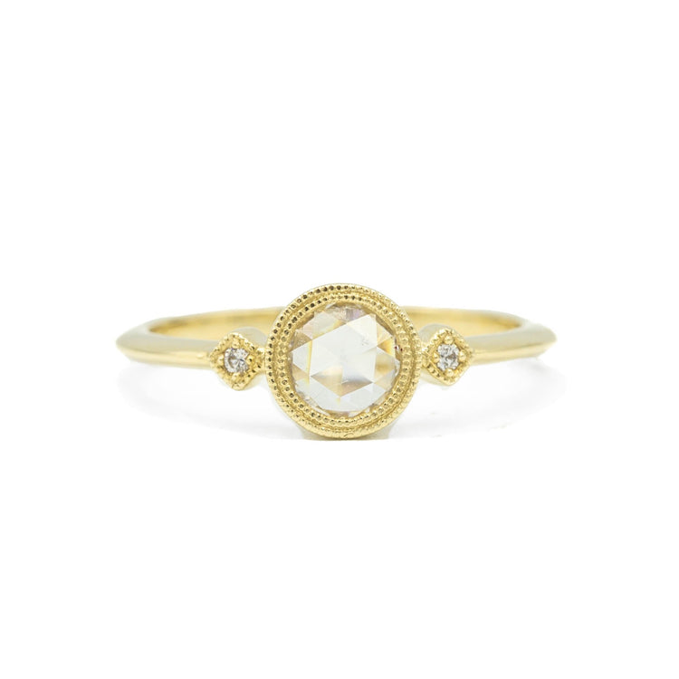 14ky .35ct Rose-Cut 3-Stone Bezel Ring