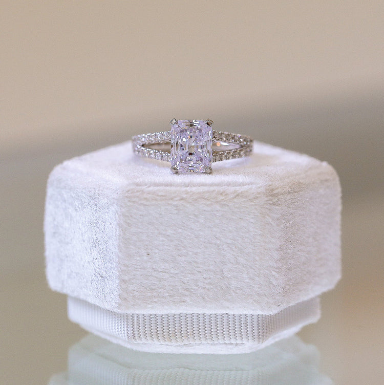 14kw .45ctw Radiant Hidden Halo Split-Shank Diamond Ring