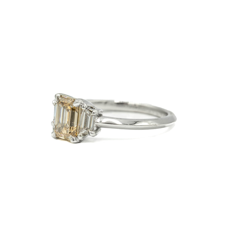 Platinum 1.31ct Emerald-Cut Champagne Diamond Ring