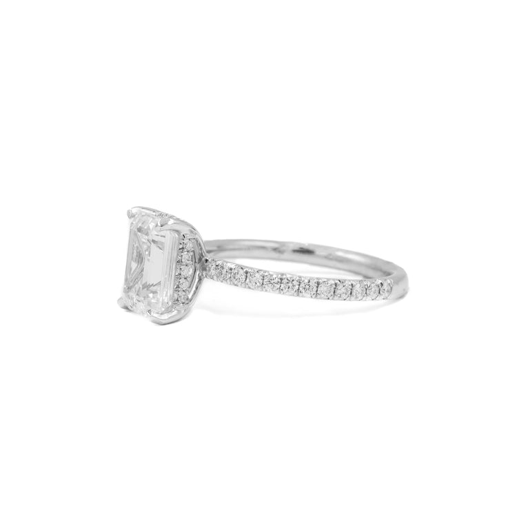 Platinum French-Set Emerald-Cut Hidden Halo