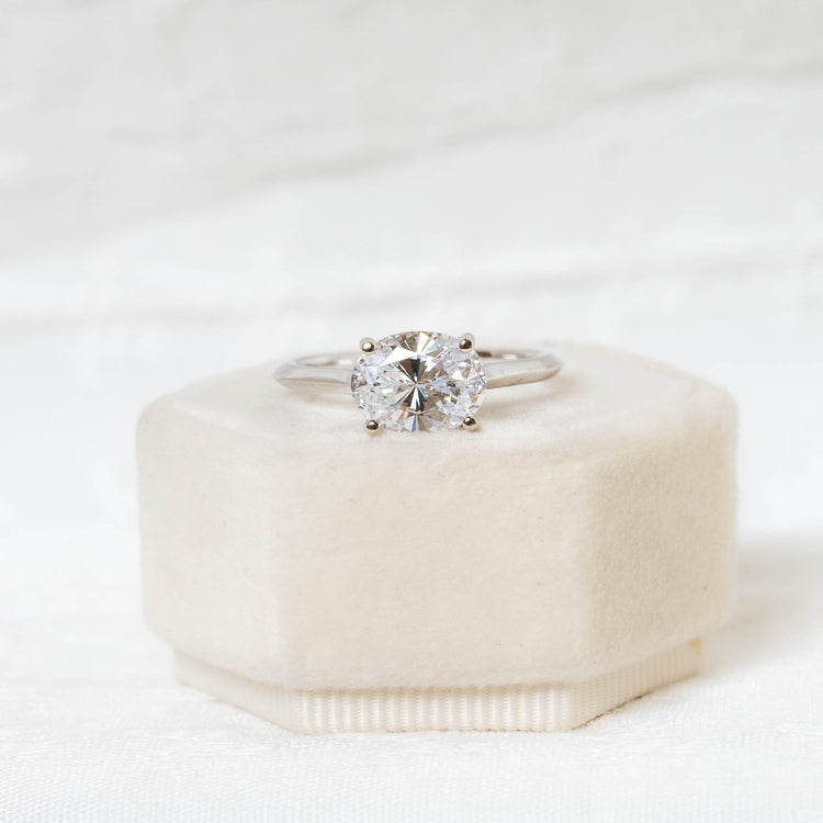14kw Oval East-West Petite Diamond Cathedral Ring