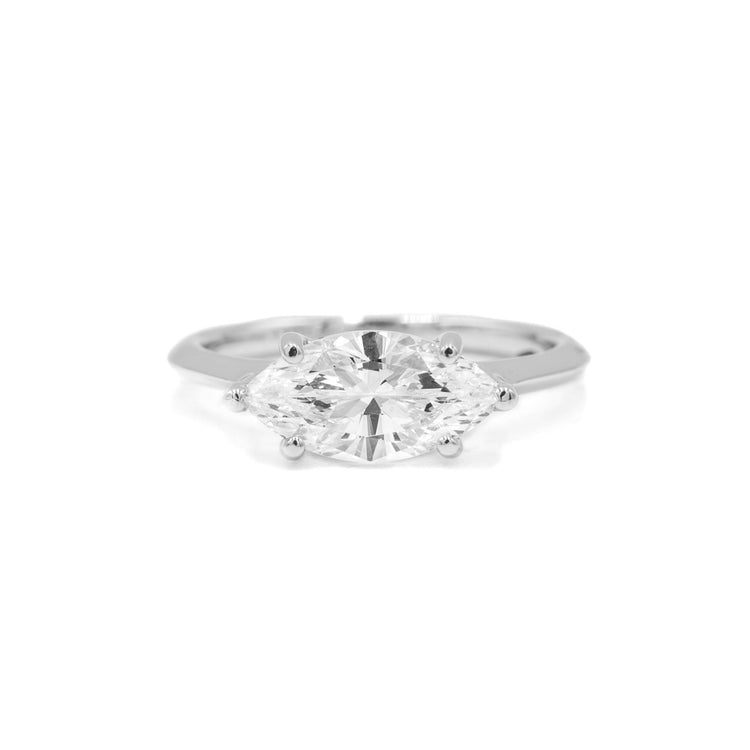 14kw Marquise-Cut Cathedral Diamond Ring