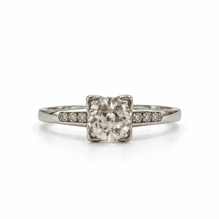 Platinum 1.16ct Vintage European-Cut Diamond Ring