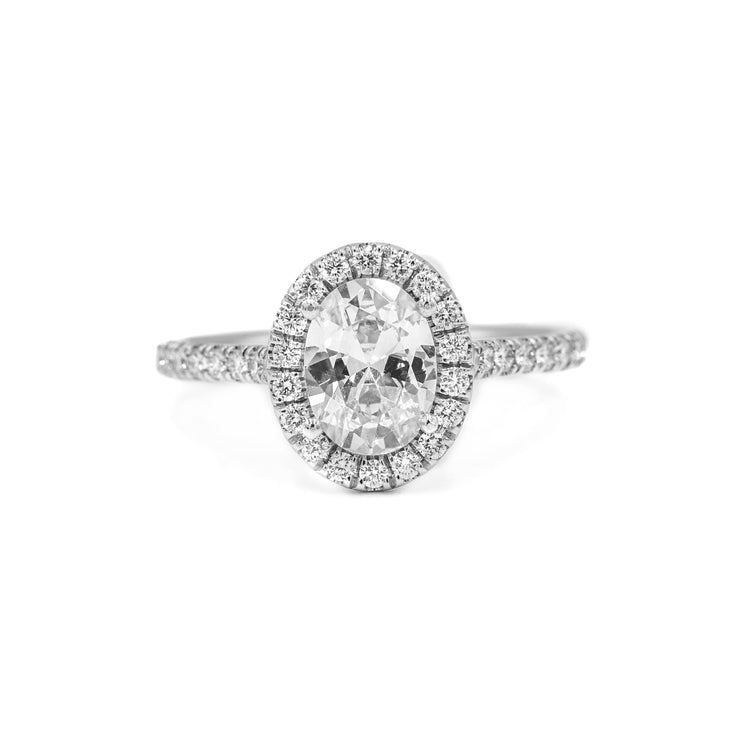 14kw Oval-Cut Halo Diamond Ring