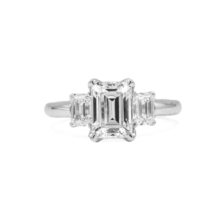 18ky 3-Stone Emerald-Cut Butter-Cup Diamond Ring