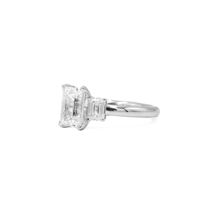 18ky 3-Stone Emerald-Cut Butter-Cup Diamond Ring