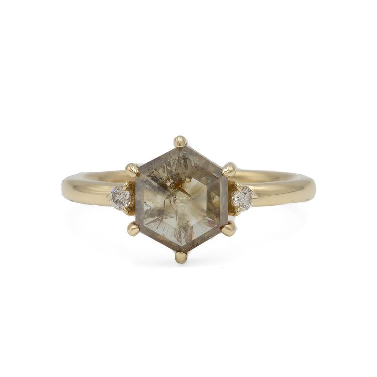14ky 2.27ct Hex Salt & Pepper .05ctw Ellie Diamond Ring