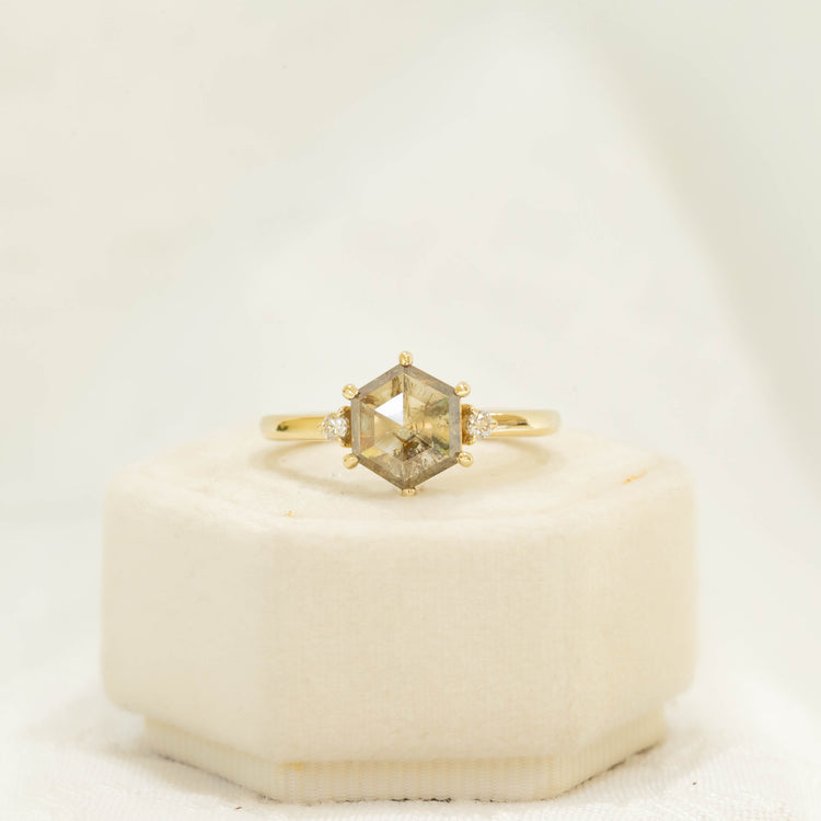 14ky 2.27ct Hex Salt & Pepper .05ctw Ellie Diamond Ring