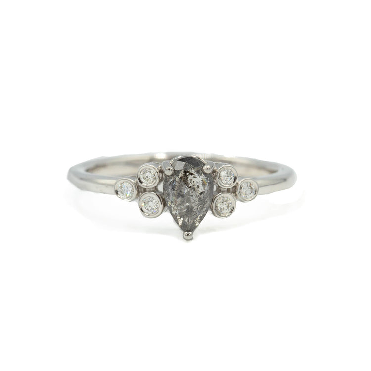 14kw .49ct Pear Salt & Pepper with Bezel Accents Diamond Ring