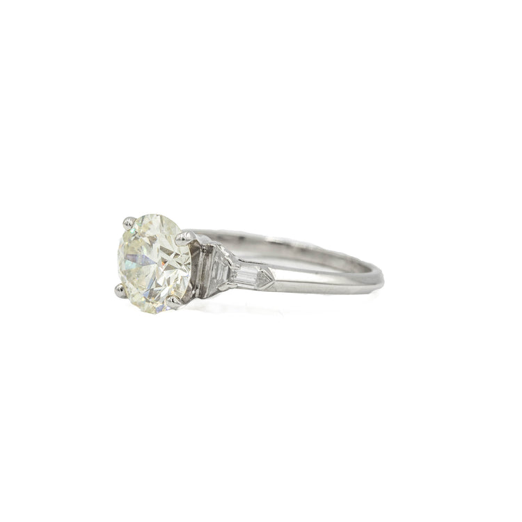 Platinum 1.55ct European-cut with Trapezoid & Bullet Accents Vintage Diamond Ring