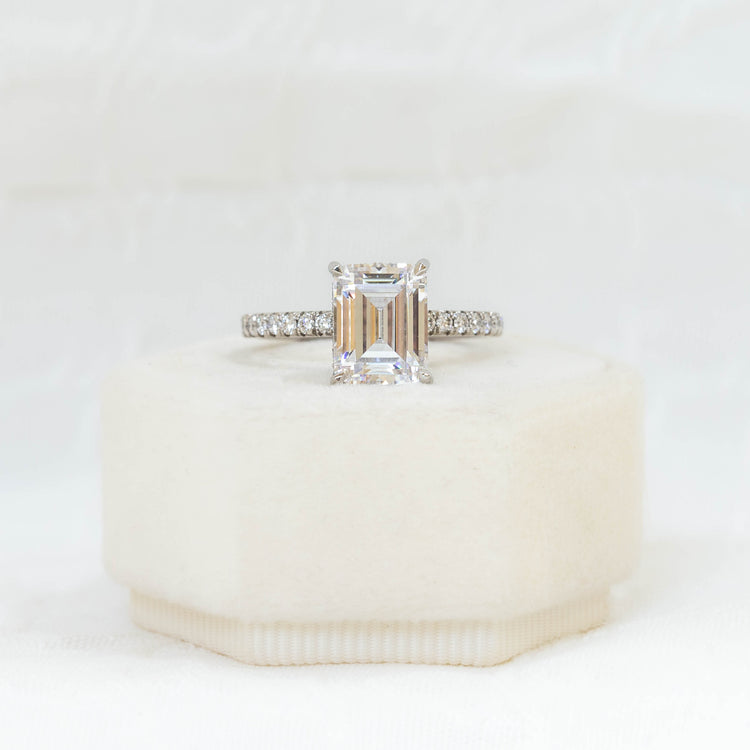 Platinum French-Set Emerald-Cut Hidden Halo