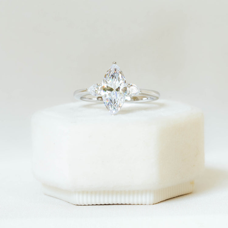 14kw Marquise & Pear 3-Stone Diamond Ring