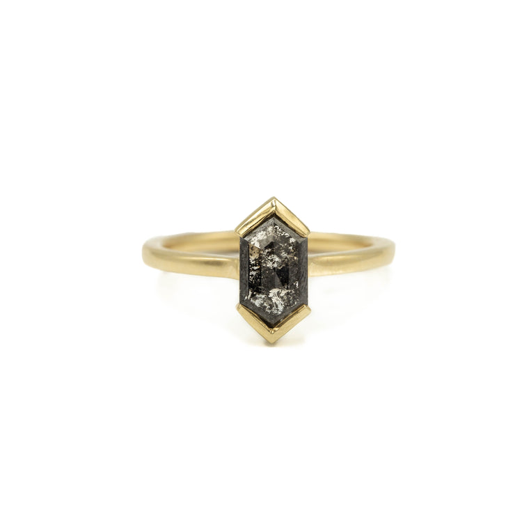 .80ct Semi-Bezel Salt & Pepper Elongated Hex Diamond Ring