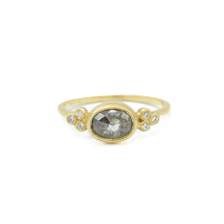 .88ct Oval Bezel Salt & Pepper Diamond Ring by Jennifer Dawes