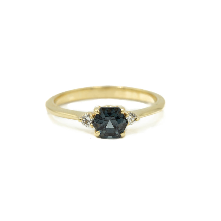 .86ct Hex-Shaped Teal Sapphire & Diamond Ring