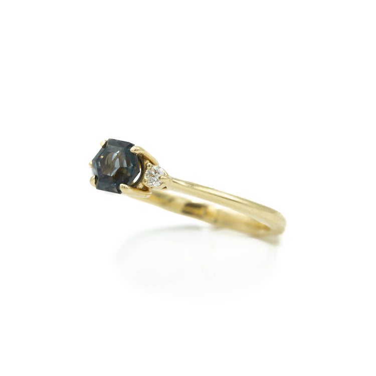 .86ct Hex-Shaped Teal Sapphire & Diamond Ring
