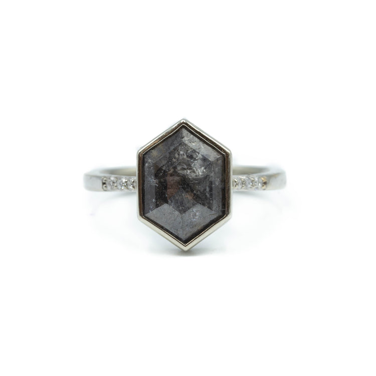 2.58ct Hex-Shaped Salt & Pepper Diamond Bezel Ring