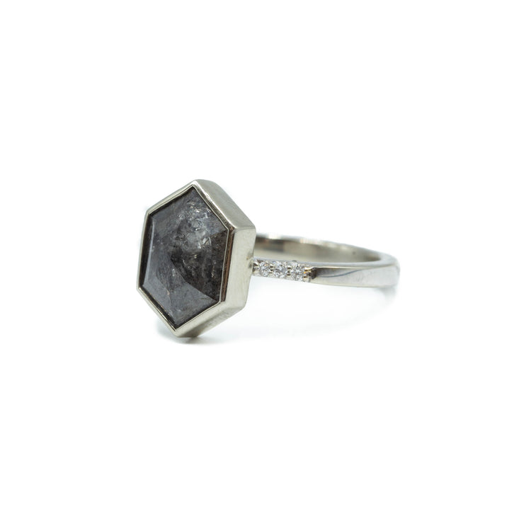 2.58ct Hex-Shaped Salt & Pepper Diamond Bezel Ring