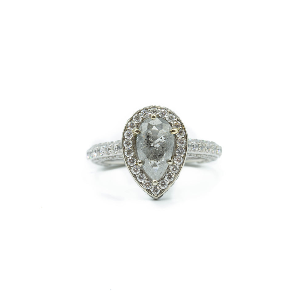 1.04ct Pear-Shaped Halo Gray Diamond Ring