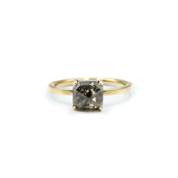 2.29ct Asscher-Cut Salt & Pepper Solitaire Diamond Ring