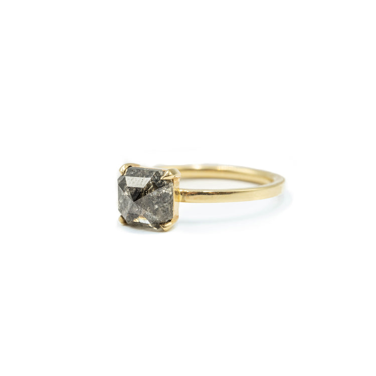 2.29ct Asscher-Cut Salt & Pepper Solitaire Diamond Ring