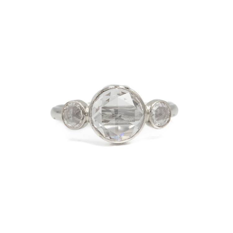 14kw 1.72ct Lab Round Rose-cut .29ctw Bezel 3-Stone Diamond Ring