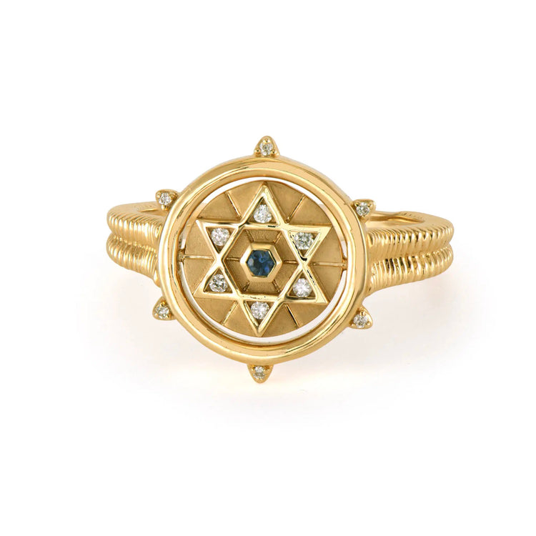 14ky Hamsa & Star of David Flip Ring