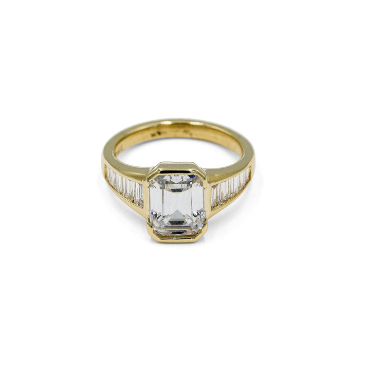 14ky 2ct Lab Half-Bezel with .65ctw Tapered Baguette Diamond Ring