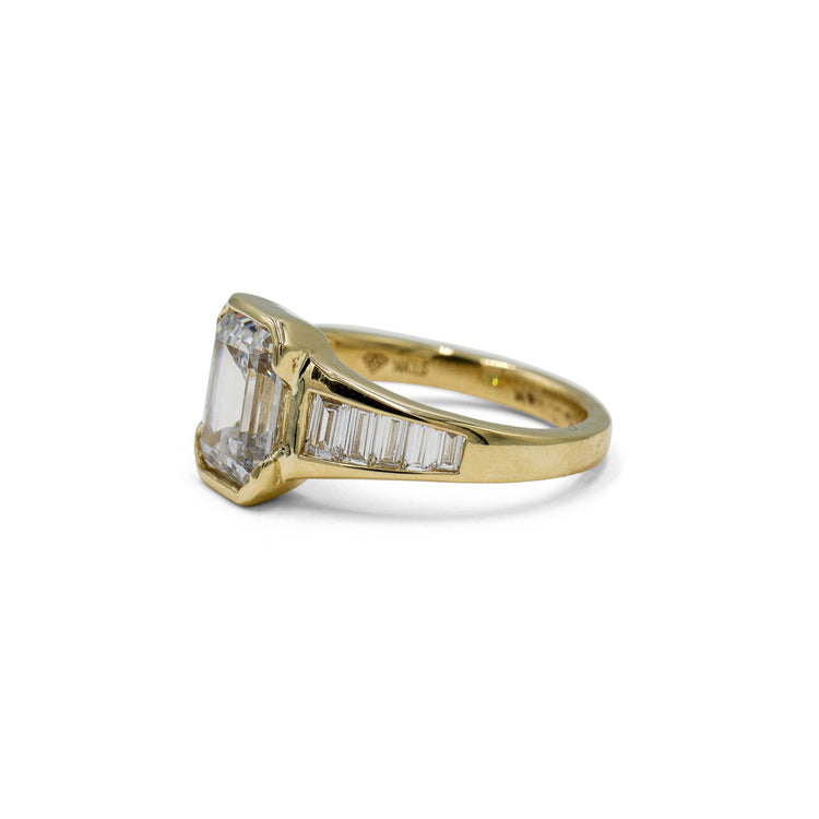 14ky 2ct Lab Half-Bezel with .65ctw Tapered Baguette Diamond Ring