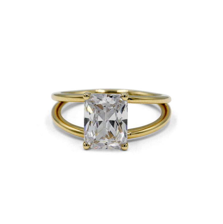 14ky Radiant-Cut Wide Open Split Shank Diamond Ring
