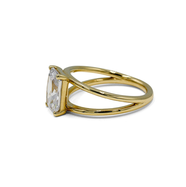 14ky Radiant-Cut Wide Open Split Shank Diamond Ring