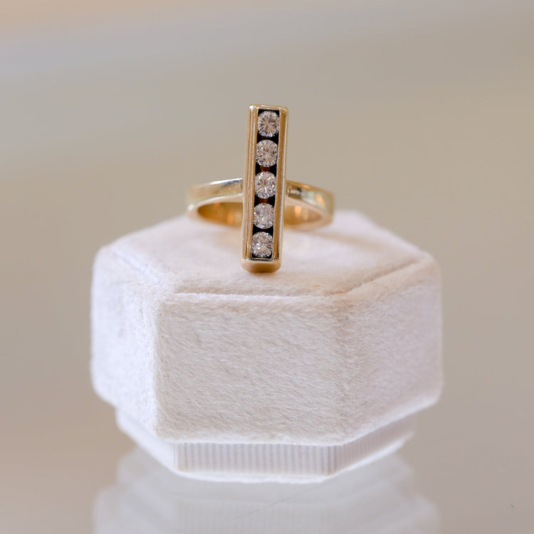 14ky 1.25ctw 5-Stone Vintage Channel-Set T-Bar Ring
