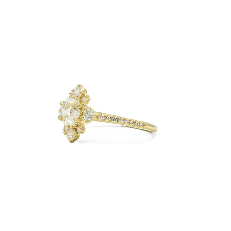 14ky .47ct Rose-Cut Diamond Fleur De Lis Halo Ring