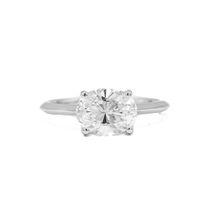 14kw Oval East-West Petite Diamond Cathedral Ring
