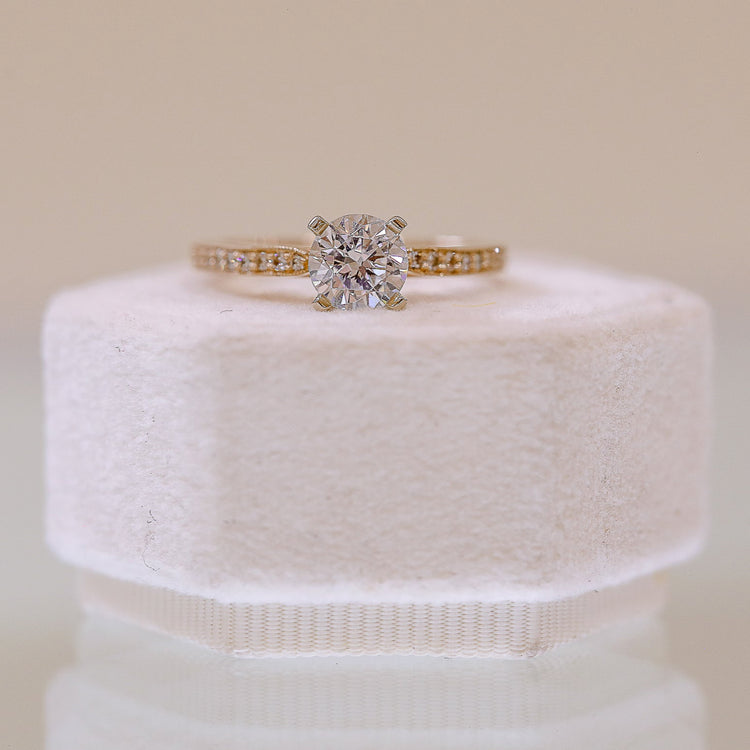 14ky .15ctw 4-Prong Vintage-Inspired Miligrain Diamond Ring