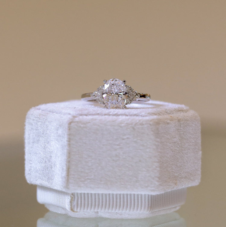 14kw Oval & .33ctw Baguette 3-Stone Lab Diamond Ring