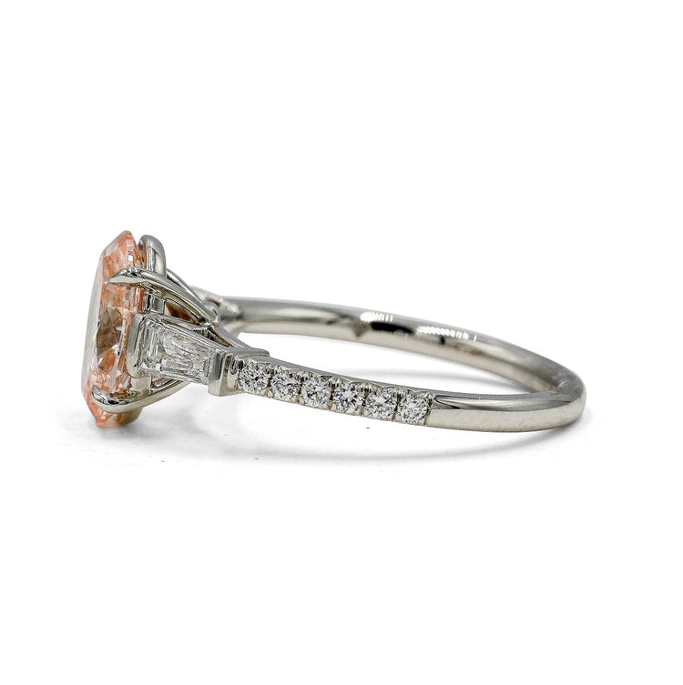Platinum 2.07 Oval Fancy Light Pink & Baguette Diamond Ring