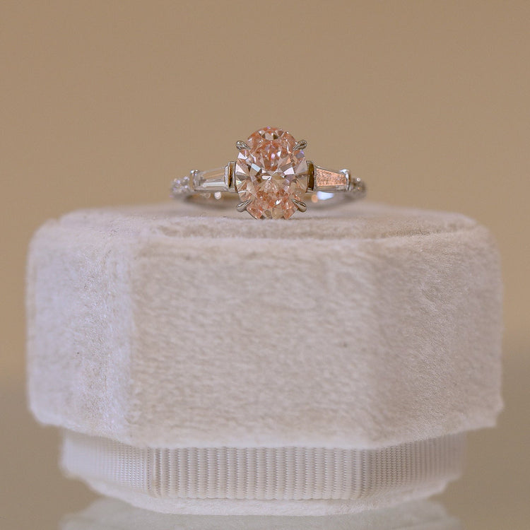 Platinum 2.07 Oval Fancy Light Pink & Baguette Diamond Ring