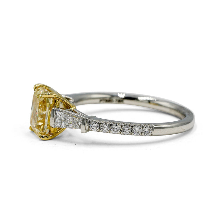 Platinum 1.53 Lab Cushion Fancy Yellow & Baguette Diamond Ring