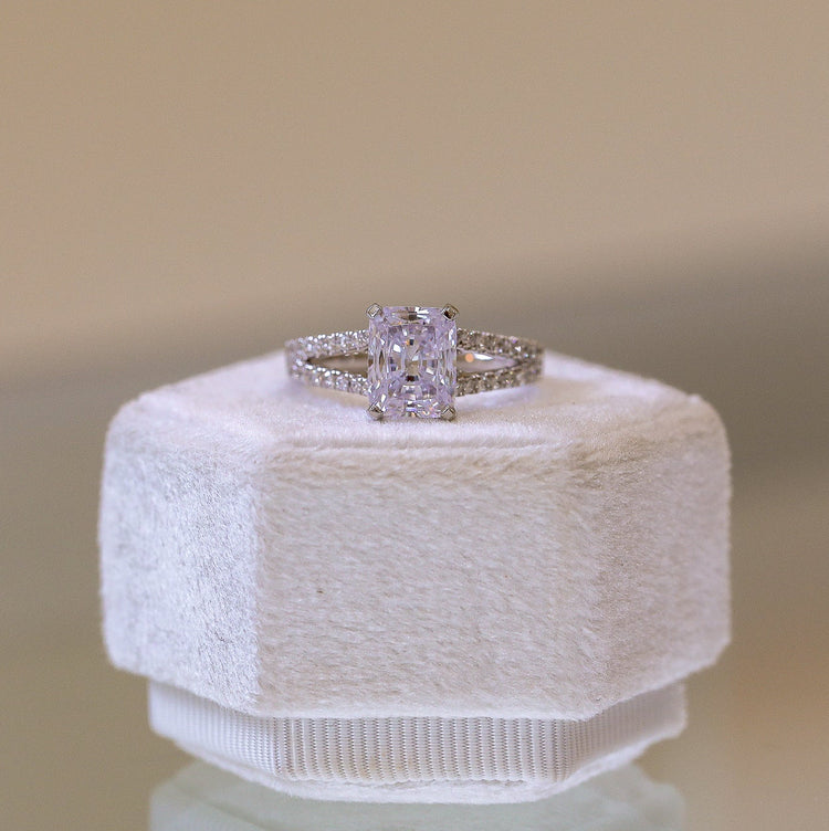 14ky .45ctw Oval Pave Hidden Halo Split Shank Diamond Ring