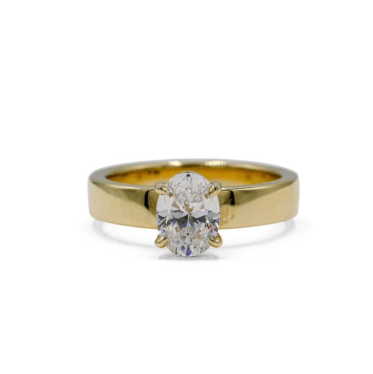 14ky Oval 4mm Flat Band Solitaire Diamond Ring