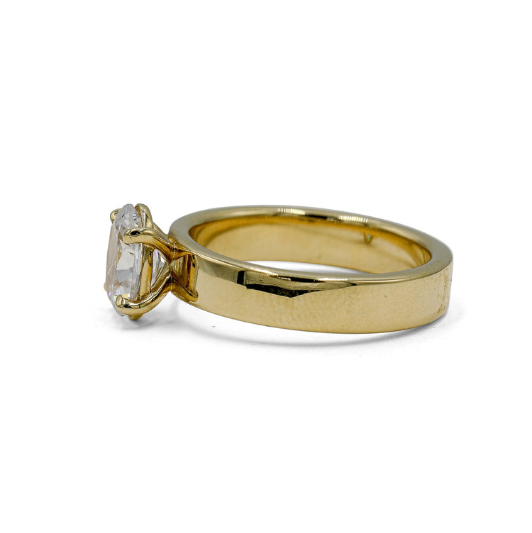 14ky Oval 4mm Flat Band Solitaire Diamond Ring