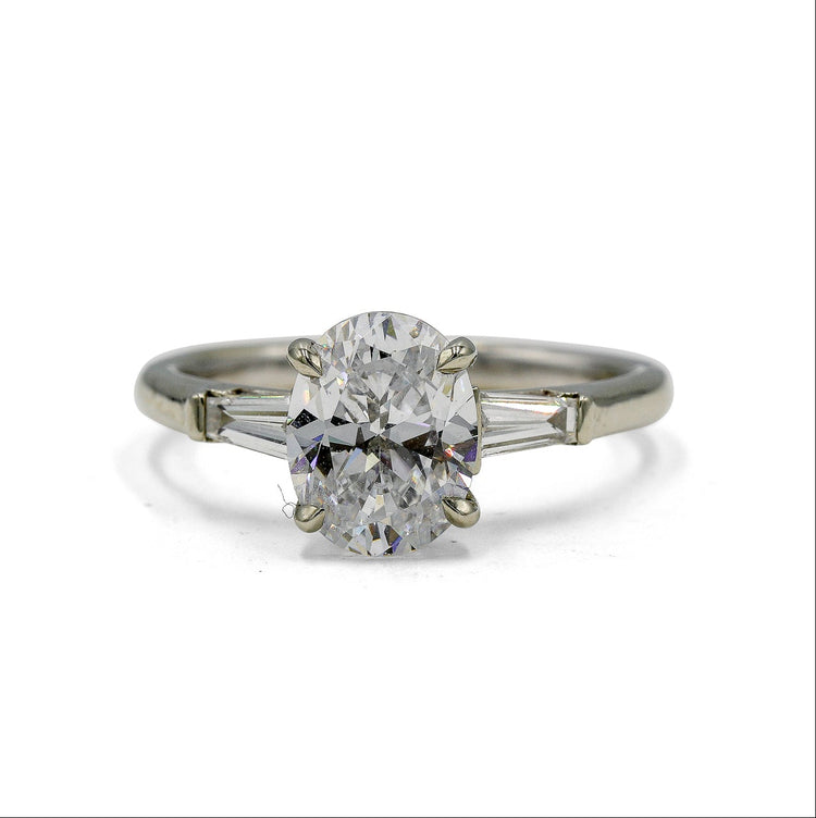 14kw Oval & .33ctw Baguette 3-Stone Lab Diamond Ring