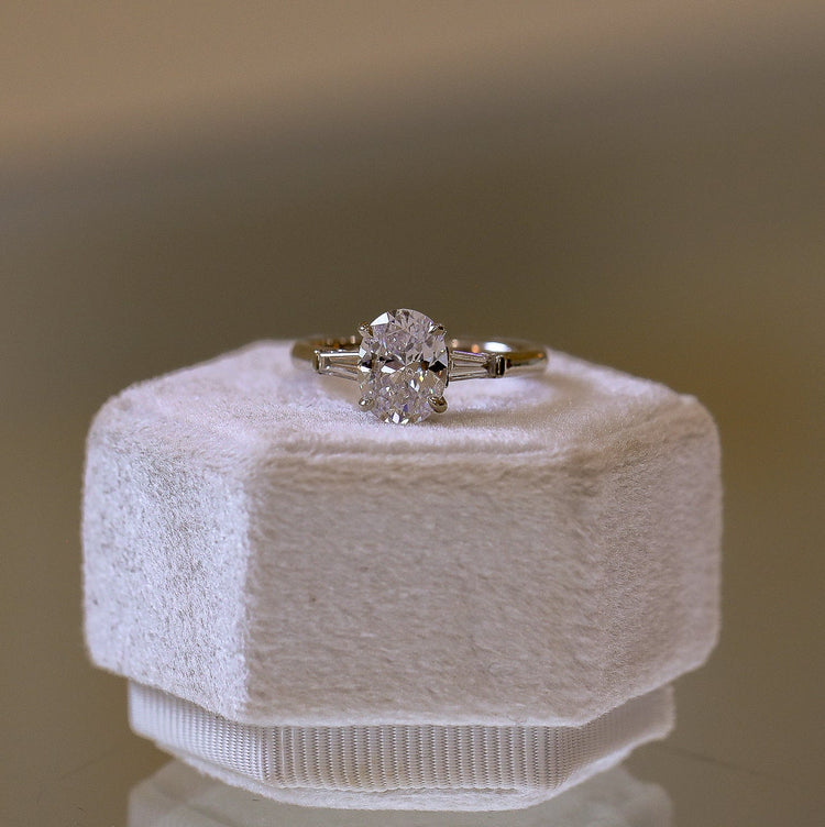 14kw Oval & .33ctw Baguette 3-Stone Lab Diamond Ring