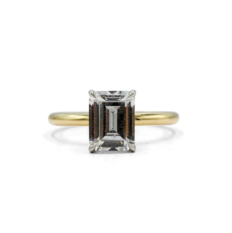 14ky .07ctw Emerald-Cut Solitaire w/ Platinum Hidden Halo Diamond Ring