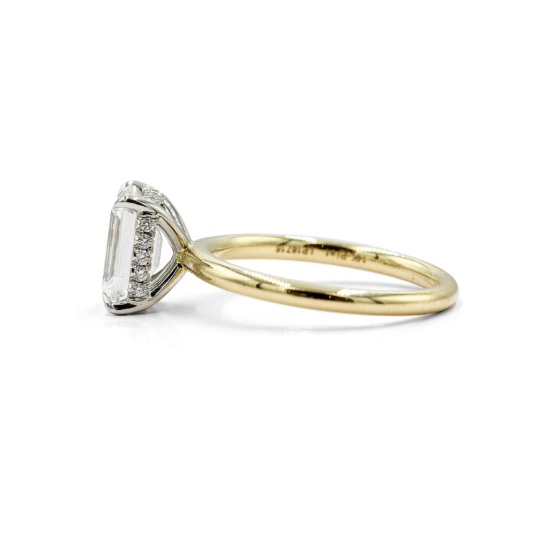 14ky .07ctw Emerald-Cut Solitaire w/ Platinum Hidden Halo Diamond Ring