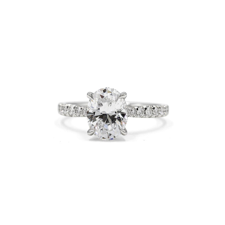 2025 Platinum Oval French-Set Cathedral w/ Hidden Halo Diamond Ring