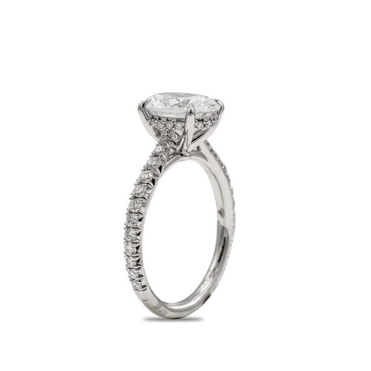 2025 Platinum Oval French-Set Cathedral w/ Hidden Halo Diamond Ring